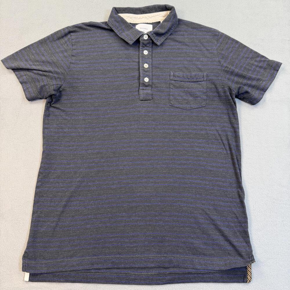 Billy Reid Polo Shirt Mens Large Gray Stripe Cotton Blend Knit Pocket Casual